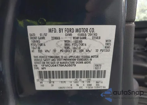 2008 Ford Escape Limited from USA, damaged, VIN 1FMCU04178KA05079